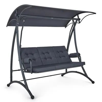 Produktbild von M MCombo 3-Sitzer Hollywoodschaukel mit Liegefunktion, 3 Extradickem Sitzkissen & Silent-Haken, Ruhige Gartenschaukel bis 300kg Belastbar, 4025