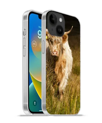 Produktbild von MuchoWow® Handyhülle Schutzhülle Hülle für Apple iPhone 14 - Softcase Schottische Highlander - Licht - Gras - Tiere Silikon Softcase Handy Hülle - Mobiltelefonhülle
