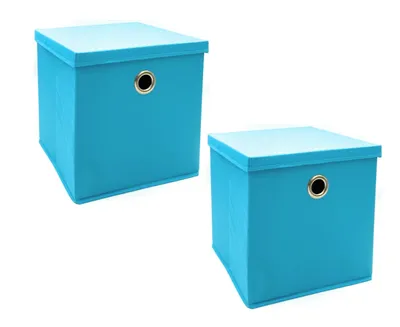 Produktbild von 2 Ordnungsboxen, Aufbewahrungsboxen mit Deckel, 30x30x30 cm, Farbe:Blau