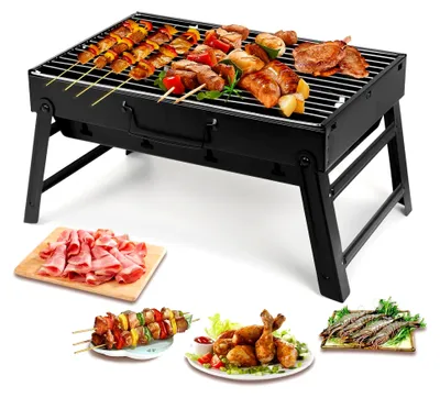 Produktbild von Tragbarer Holzkohlegrill aus Edelstahl für Outdoor-Camping, Schwarz