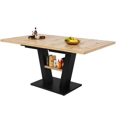 Produktbild von Esstisch mit Hilfe innenliegender Einlegeplatten auf 118-157cm ausziehbar Erweiterbarer Esszimmertisch Küchentisch Holzfarben