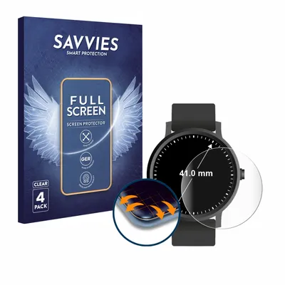 Produktbild von 4x Savvies Fullscreen Schutzfolie für Armbanduhren (Kreisrund, ø: 41 mm) Displayschutz Folie Fullcover Klar Transparent