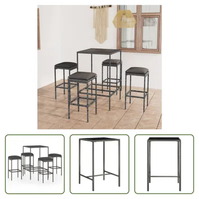 Produktbild von The Living Store 5-tlg. Gartenbar-Set mit Kissen Poly Rattan Grau