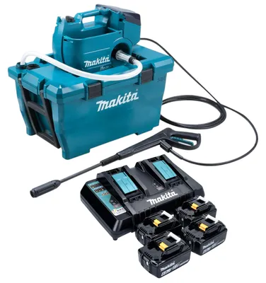 Produktbild von Makita DHW 080 PG4K Akku Hochdruckreiniger 36 V ( 2x 18 V ) 80 bar 380 l/h Brushless + 4x Akku 6,0 Ah + Doppelladegerät