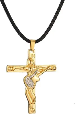 Zdjęcie produktu dla Naszyjnik z krzyżykiem Johnny Hallyday srebrny/złoty/czarny wisiorek z gitarą ze stali nierdzewnej JH-2