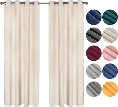 Produktbild von WOLTU Verdunklungsgardine mit Ösen Samtvorhang Thermogardine, 300 g/m² Schwere Verdunkelungsvorhang Beige 140x225 cm (2 Stück)