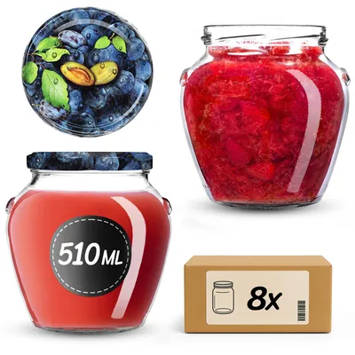 Obrázok produktu pre KADAX konzervovacie poháre 510 ml so skrutkovacím viečkom fi82mm, skrutkovacie poháre s viečkom, konzervovacie poháre, poháre na konzervovanie (slivky, 8 kusov)