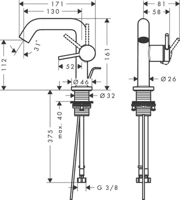 Productafbeelding van Eengreeps wastafelmengkraan Tecturis S Fine CooStart, uitloop 13 cm, matwit
