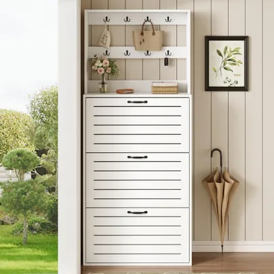 Image de Armoire à chaussures - Étagère à chaussures - Rangement à chaussures - Meuble de rangement pour chaussures - Meuble d'entrée - Blanc - Pour 15 paires de chaussures