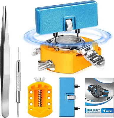 Image de Outillage horloger Set d'outils Horloge Remplacement de la pile Outillage horloger Ouvreur de boîtier Montres Fond de boîtier Support Pincette Instructions