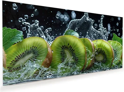 Produktbild von Glasbild 60x30cm in XXL für Wohnzimmer, Schlafzimmer Motiv Kiwi und Wasser