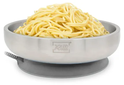 Produktbild von Rilli Edelstahl Teller für Babys mit Saugnapf, tiefer Kinderteller, grau