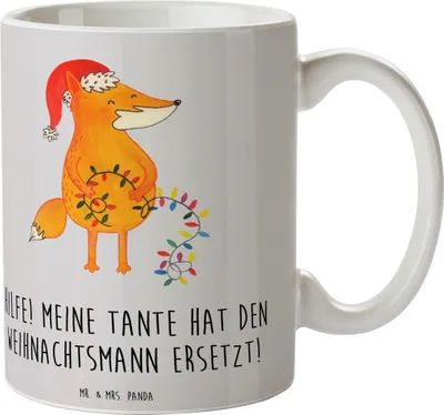 Produktbild von Mr. & Mrs. Panda Trinkbecher Tante Weihnachten - Grau Pastell - Geschenk, Kaffeetasse, Verwandtschaft, Geschenke, Liebe, kaffeebecher bedruckt, Pott, Festtage, Tasse