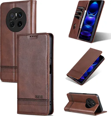 Obrázek produktu pro Kožené pouzdro pro Huawei Mate 70, skládací peněženkové pouzdro s magnetickým uzávěrem a stojánkem Káva