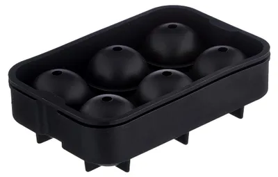 Produktbild von 2er Set Oishii XXL Silikon-Eiswürfelform für 6 große Eiskugeln, Durchmesser: 4,5 cm (Schwarz)
