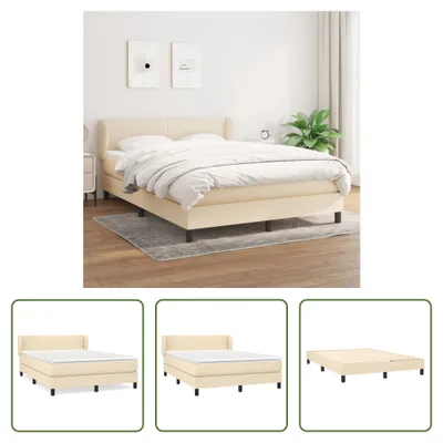Produktbild von The Living Store Boxspringbett mit Matratze Creme 140x190 cm Stoff