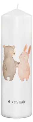 Produktbild von Mr. & Mrs. Panda Kerze Bär und Hase Umarmen 29 x 8 cm XL - Weiß - Geschenk, Stumpenkerze, Erinnerungskerze, Bedruckte, Umarmung, Freunde, Hocheitstag, Erinnerungslicht
