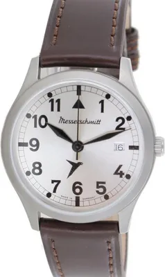 Produktbild von Messerschmitt Herrenuhr ME-381B, Quarz, silbernes Zifferblatt, braunes Lederband