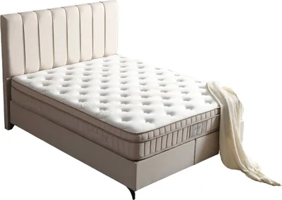 Produktbild von Alize Polsterbett  140x200  - Farbe: Beige - Set:  Bettkasten-Kopfteil - Matratze