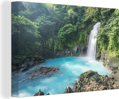 Produktbild von OneMillionCanvasses® - Leinwandbilder - 140x90 cm, Wasserfall in Costa Rica, Wandbilder Kunstdruck Wanddekoration - Foto auf Leinwand - Gemälde auf Holzrahmen