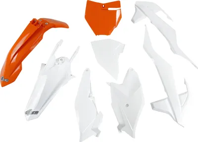 Imagen del producto de Kit de carrocería UFO PLAST de 8 piezas, fabricado en plástico, para KTM SX 85 ccm, modelos de 2018 a 2023, color: blanco / naranja - 3