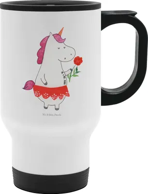 Produktbild von Mr. & Mrs. Panda To Go Becher Einhorn Dame - Weiß - Geschenk, Thermobecher, To-Go-Becher, Lady, doppelwand tasse, thermosbecher, Auslaufsicher, Trennung, Bachelorette