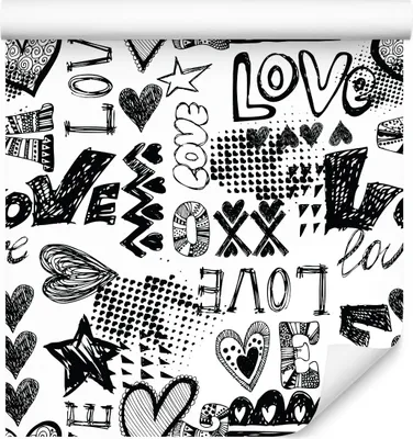 Zdjęcie produktu dla Tapeta Dekoracja Ścienna z efektem 3D młodzieżowa serca gwiazdki napisy love
