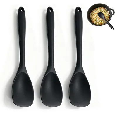 3 Silikon-Rührlöffel, schwarz, 27,5 cm, hitzebeständig