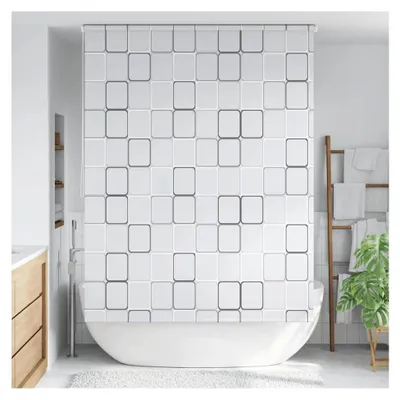 Produktbild von Duschrollo 160x240 cm mit Quadratmuster, wasserabweisend und schnelltrocknend für das Bad