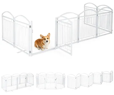 Immagine prodotto di COSTWAY, Griglia di sicurezza per porte, recinzione per cani da 480 cm, 8 pannelli, barriera di sicurezza per scale pieghevole con porta, recinzione per cani, barriera di sicurezza per animali, recinzione divisoria per interni/esterni