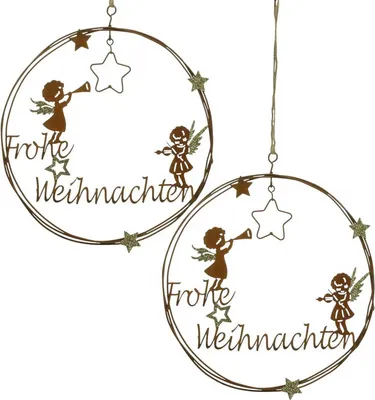 Produktbild von Weihnachtsdeko Metallring mit Schriftzug und Engelmotiv, 2 Stück