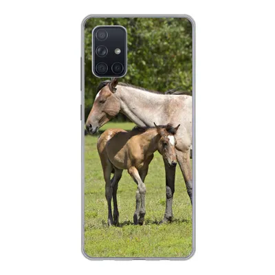 Produktbild von MuchoWow® Handyhülle Schutzhülle Hülle für Samsung Galaxy A51 5G Pferde - Gras - Schatten Silikon Softcase Handy Hülle - Abbildung