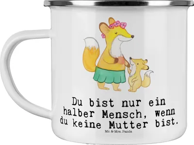 Produktbild von Mr. & Mrs. Panda Emaille Becher Mutter Herz - Weiß - Geschenk, Kaffeepott, Pott, Outdoor Tasse, Reisebecher, Teetasse