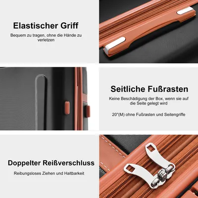 Produktbild von Flieks 3-tlg. Hartschalen-Rollkofferset Schwarz Vintage – M (20 Zoll, 55x40x23.5cm, 3.1kg), L (24 Zoll, 65x45x26cm, 3.6kg), XL (28 Zoll, 77.5x50.5x30cm, 4.3kg). Mit TSA-Schloss, 4 leisen 360°-Rädern, dreistufiger Teleskopstange, erweiterbar (L+XL um 3-5cm), Eckenschutz, Netztaschen & Kreuzgurten.