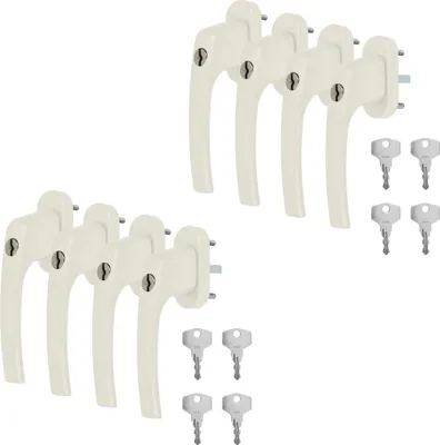 8 x Alu Fenstergriff in Creme RAL 9001 abschließbar - Stiftlänge 45mm