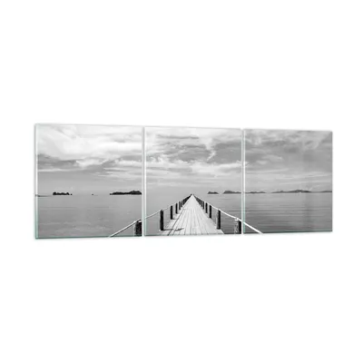 Produktbild von Bilder auf glas - 3 Teile - Holz Brücke Meer - 90x30cm - Glasbilder - Wandbilder - Bilder - zum Aufhängen bereit - Wanddekoration aus Glas - Glas Bilder - Wandbild auf Glas - GCA90x30-4985
