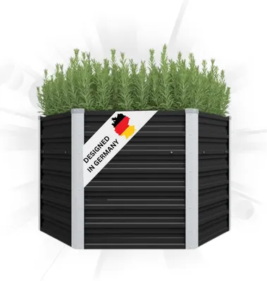 Produktbild von DELUKE® 6-eckiges Hochbeet für Garten NOA Anthrazit | 129x129x77cm | Verzinkter Stahl | Wetterfest | Gartenbeet Kräuterbeet Blumenbeet Beet hoch Frühbeet für Garten Gemüsebeet