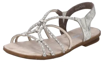Produktbild von Rieker Damen Sandale Strass Perlen Gummizug Stretch 64270, Größe:38 EU, Farbe:Beige