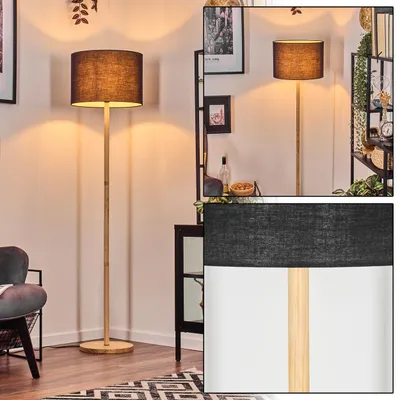 Produktbild von Schiavonea Stehlampe mit Holzfuß und Schirm aus Stoff