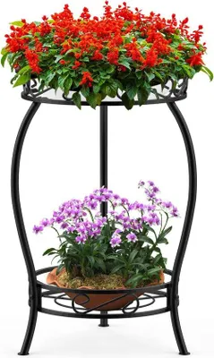 Produktbild von Famanu Pflanzenständer 48 cm - Metall, 2 Ebenen, schwarz