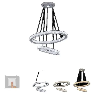 Produktbild von Pendelleuchte, einstellbare Dimmung, modernes Kristall-Design, 2Ring 50x30cm, 3 Farben wechselbar-b