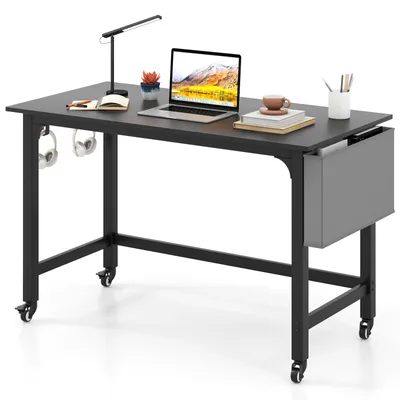 Produktbild von COSTWAY Schreibtisch rollbar, Computertisch 120x60x75cm, Arbeitstisch 136kg belastbar, Bürotisch, PC-Tisch, für Wohn-, Arbeitszimmer & Büro, Schwarz