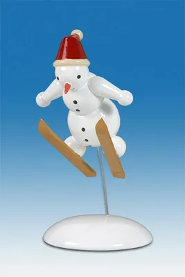 Produktbild von Holzfigur Schneemann Skispringer Höhe 6,5cm NEU