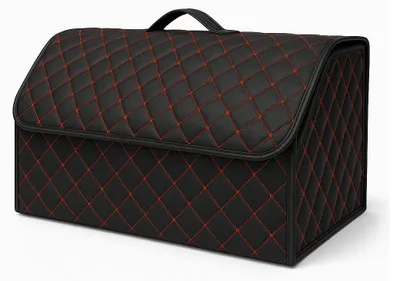 Produktbild von r Leder-Organizer für den Kofferraum, faltbare Aufbewahrungsbox mit roter Naht 66 x 30 x 30 cm