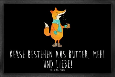Produktbild von Mr. & Mrs. Panda Gummimatte Fuchs Keks 60 x 90 cm - Schwarz - Geschenk, Schmutzmatte, Bodenvorleger, Schmutzfangmatte, Füchse, fußmatte, Weihnachtlich, Plätzchen, Frieren