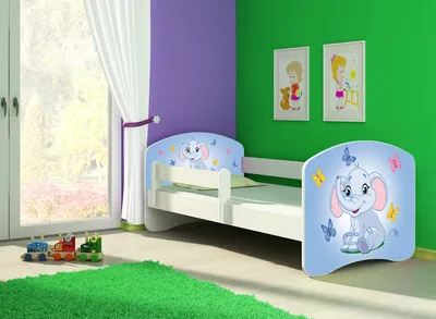 Produktbild von Kinderbett, Babybett 70x140, 80x160, 80x180cm Juniorbett, Kind, Motiv, Schublade CLAMARO, Bett Farbe:26 Blauer Elefant, Ausführung:Ohne Bettkasten, Bett Größe:140 x 70 cm