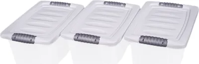 Produktbild von Stapelbox mit Deckel - 3er Set / 14 Liter - Aufbewahrungs Allzweck Box mit Griff