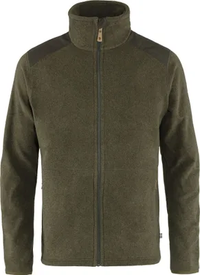 A studio shot of a green fleece jacket.