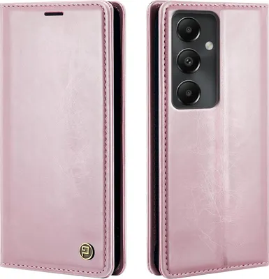 A pink flip case for a smartphone, shown from the front and back.