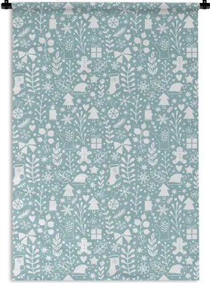 Produktbild von MuchoWow® Wandteppich Wandbehang Winter - Schnee - Muster - Weiß 120x180 cm Tapisserie Dekoration Wandtuch - Schlafzimmer - Dekorationen für das Haus